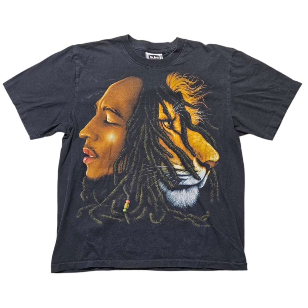 Vintage Y2K The Roxx Bob Marley Lion Tshirt Size Large Double Sided